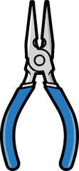 Cartoon Illustration of Long-Nosed Pliers with Blue Handles and Black Outlines