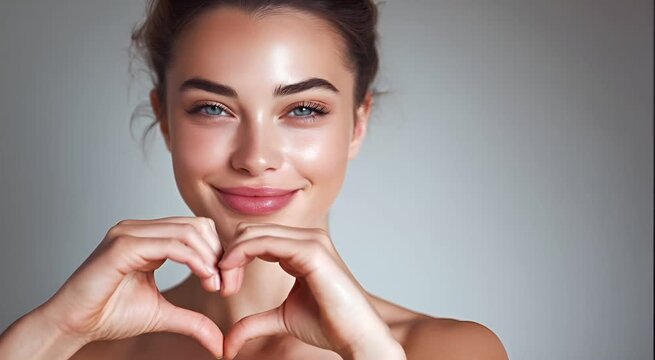 Smiling Woman Making a Heart with Hands