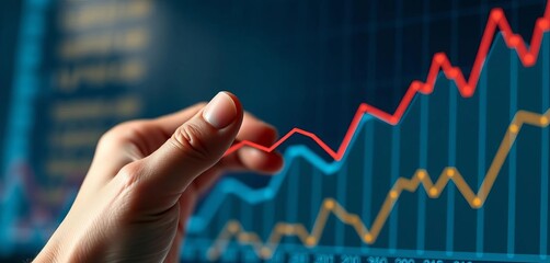 Close-up of a hand gently grasping a line graph,  curve,  analysis