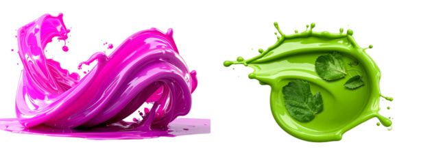  set of Neon Green Pink Paint Splash with Glossy Droplets