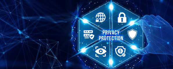 Data protection, privacy, and internet security concept. Cyber security for business and internet projects. 3d illustration