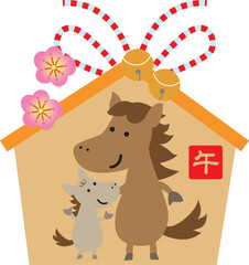 かわいい馬の親子が描かれた絵馬
