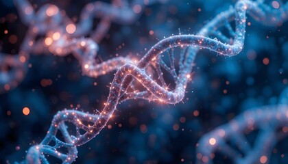 DNA Digital Sequence Code Structure with Glow – Science and Nanotechnology Vector Background Design