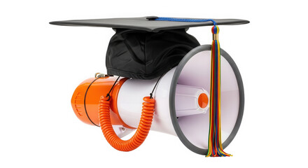 Graduation cap and megaphone symbolizing loud announcements of academic achievement isolated on transparent background