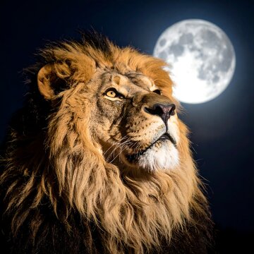 Majestic lion under a full moon (2)