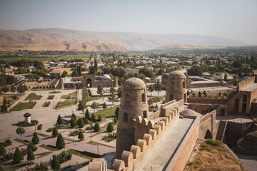 Hisor Fortress aerial view, historical landmark in Tajikistan
