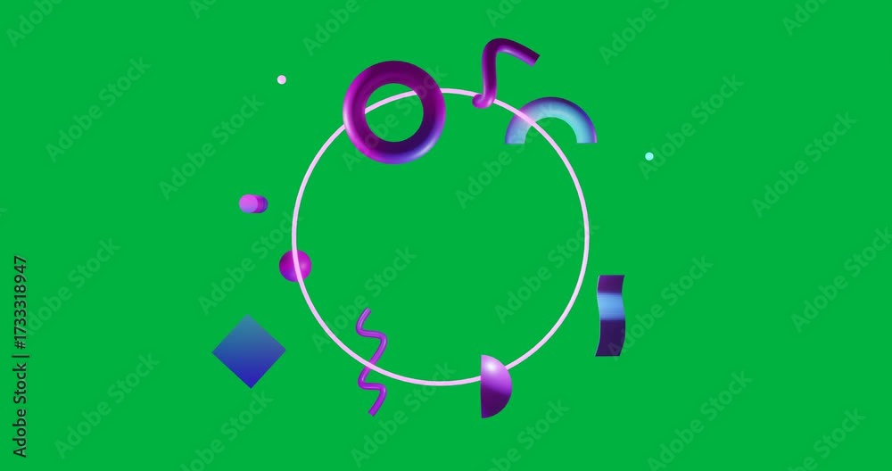 Wall mural animation of multi coloured abstract shapes moving on seamless loop over transparent background