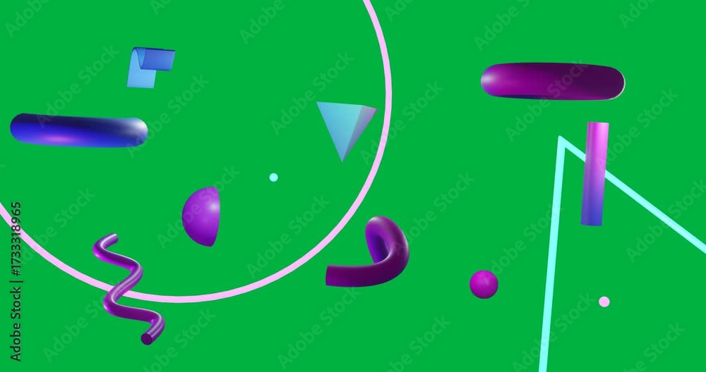 Wall mural animation of multi coloured abstract shapes moving on seamless loop over transparent background