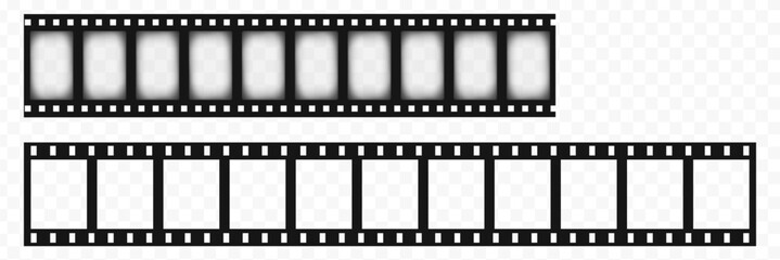 Vintage filmstrip roll frame, vector photo background, old grunge movie film long strip, video or movie filmstrip overlay, transparent film frame, cinema, photograph camera film strip