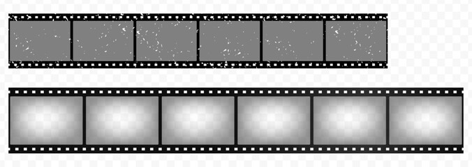 Vintage filmstrip roll frame, vector photo background, old grunge movie film long strip, video or movie filmstrip overlay, transparent film frame, cinema, photograph camera film strip