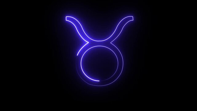 Neon blue taurus zodiac sign symbol glowing in the dark black background, representing astrology, horoscope, and astrological birth chart, a vibrant cosmic representation