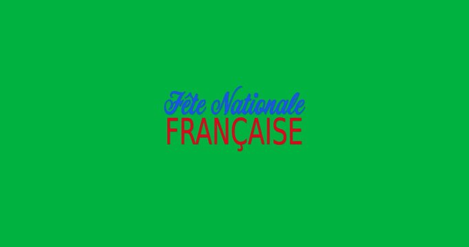 Animation of blue and red bastille day text over transparent background