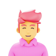 3D Rendering of Smiling Character with Pink Hair and Yellow Skin on Transparent Background