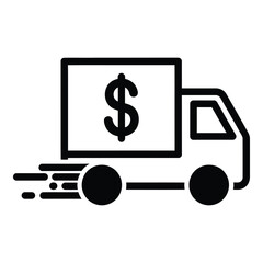 Vector art of money delivery truck icon in flat design style