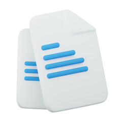 3D Rendering of White Documents with Blue Lines Isolated on Transparent Background Office Paperwork...