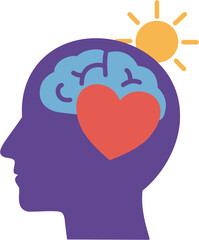 Creative Flat Head Concept with Heart and Brain Icon Symbol