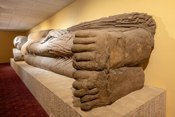 Sleeping Buddha statue dated 6th century from the Buddhist Monastery of Ajina-Teppa in the National Museum of Antiquities in Dushanbe Tajikistan