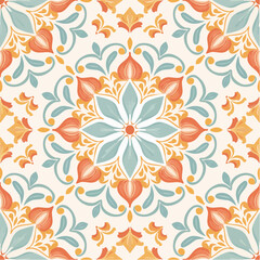 A seamless Moroccan floral pattern with ornate petals and arabesque flourishes. Ideal for textiles, packaging, and elegant backgrounds.