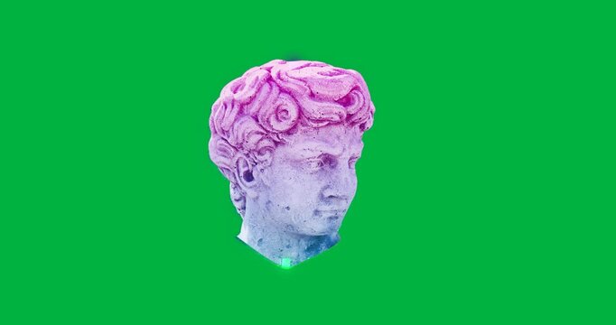 Animation of head sculpture moving on black background