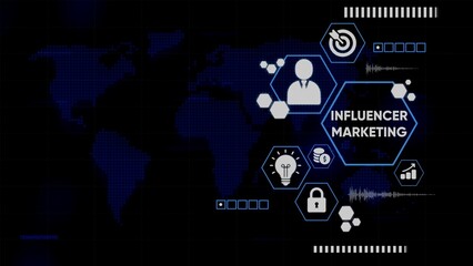 Digital Influencer Marketing Concept with World Map and Icons social media digital marketing