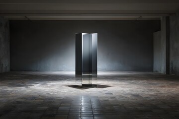 Mirrored Stainless Steel Display Front View for Luxury Retail Presentation, Interior Design, and High End Decor