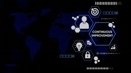 Digital Infographic Illustrating Continuous Improvement Concept with Global Map Background business concept