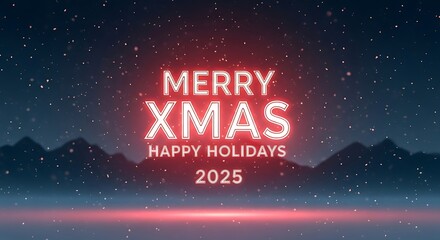 Merry xmas holiday greeting with illuminated text in starry sky