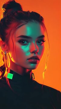 A woman in a black top and neon green hair