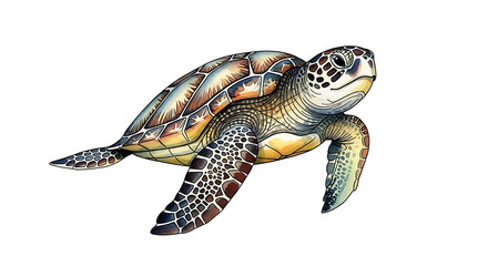 Obraz premium Detailed watercolor illustration of a sea turtle swimming