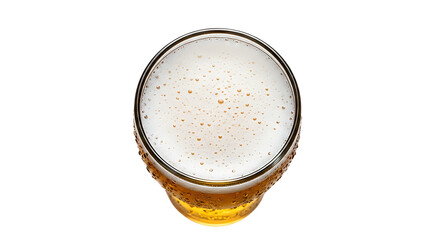 Top down view of a frothy beer in a glass