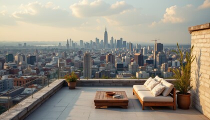 Obraz premium Rooftop Terrace with City Skyline View