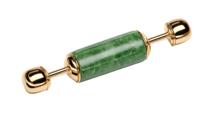 Green jade cylinder with gold caps isolated on transparent background