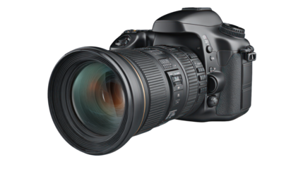 Professional dslr camera with wide angle lens isolated on transparent background