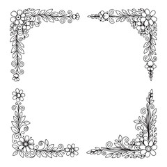 Cut  floral square frame silhouette template design vector art illustration