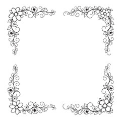 Cut  floral square frame silhouette template design vector art illustration