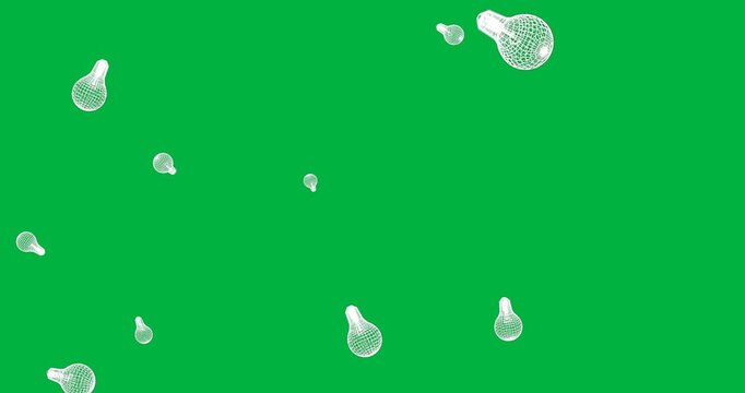 Animation of falling digital models of lightbulbs on transparent background