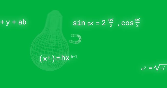 Animation of digital tools and school items over mathematical equations on transparent background