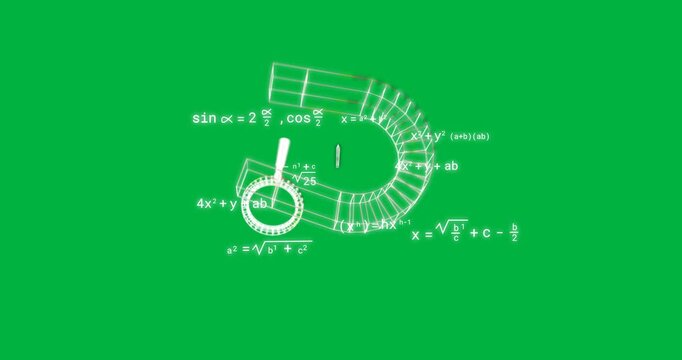 Animation of digital tools and school items over mathematical equations on transparent background - Powered by Adobe