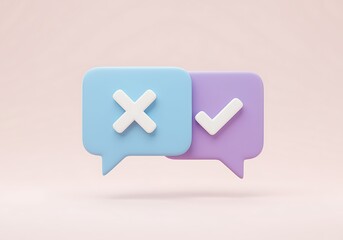 Obraz premium 3D Illustration of Speech Bubbles with Check Mark and Cross Choice and Decision Making Concept