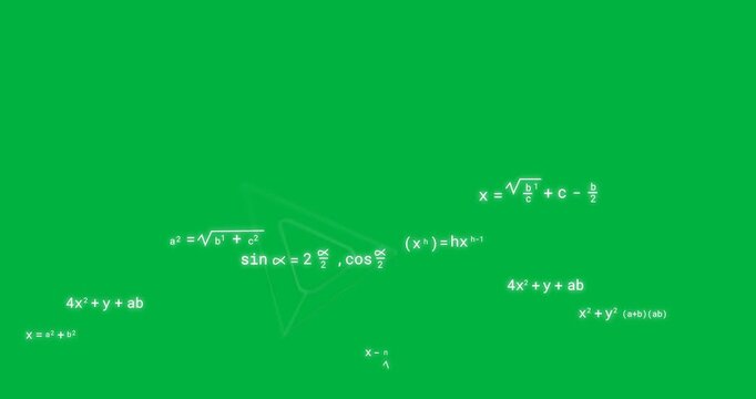 Animation of digital tools and school items over mathematical equations on transparent background