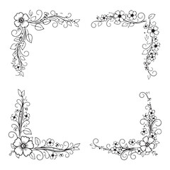 Cut  floral square frame silhouette template design vector art illustration