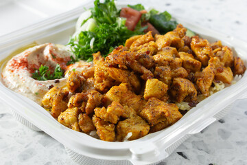 A view of a chicken shawarma plate.