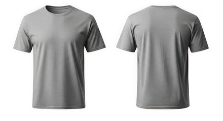 Gray t-shirt mockup front and back views for apparel design presentation