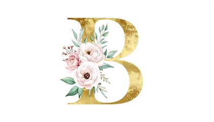 Gold initial B adorned with floral design