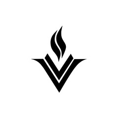 A modern, bold logo featuring a stylized 'V' shape with a dynamic flame rising from the center. Represents passion, victory, power, and high-quality.