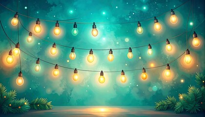 Festive string lights against a teal backdrop