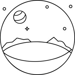 continuous line art of futuristic mars crater colony illustration on transparent background