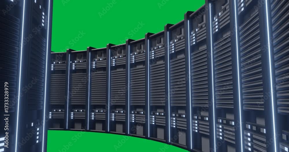 Wall mural animation of lights flickering on servers in server room on transparent background