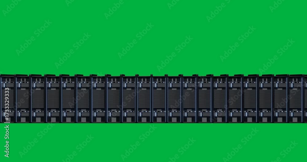 Wall mural animation of lights flickering on servers in server room on transparent background