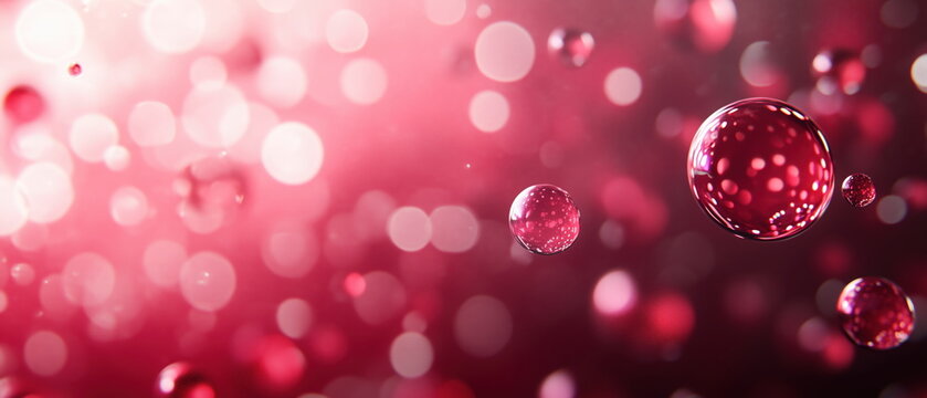 Abstract pink background with floating spheres and bubbles